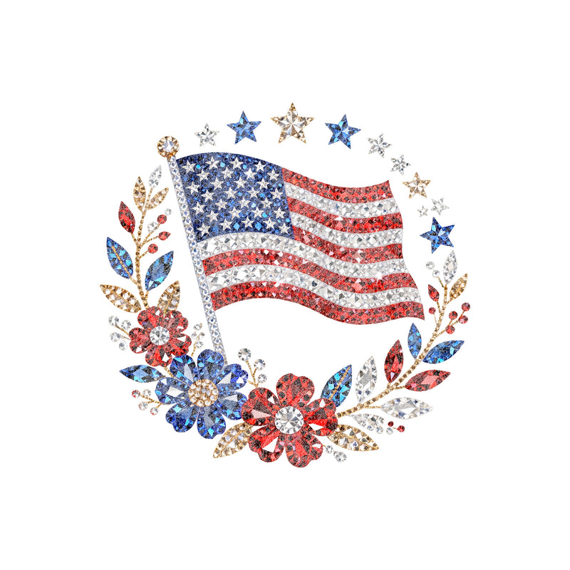 Faux Rhinestone Flag Wreath - DTF Transfer