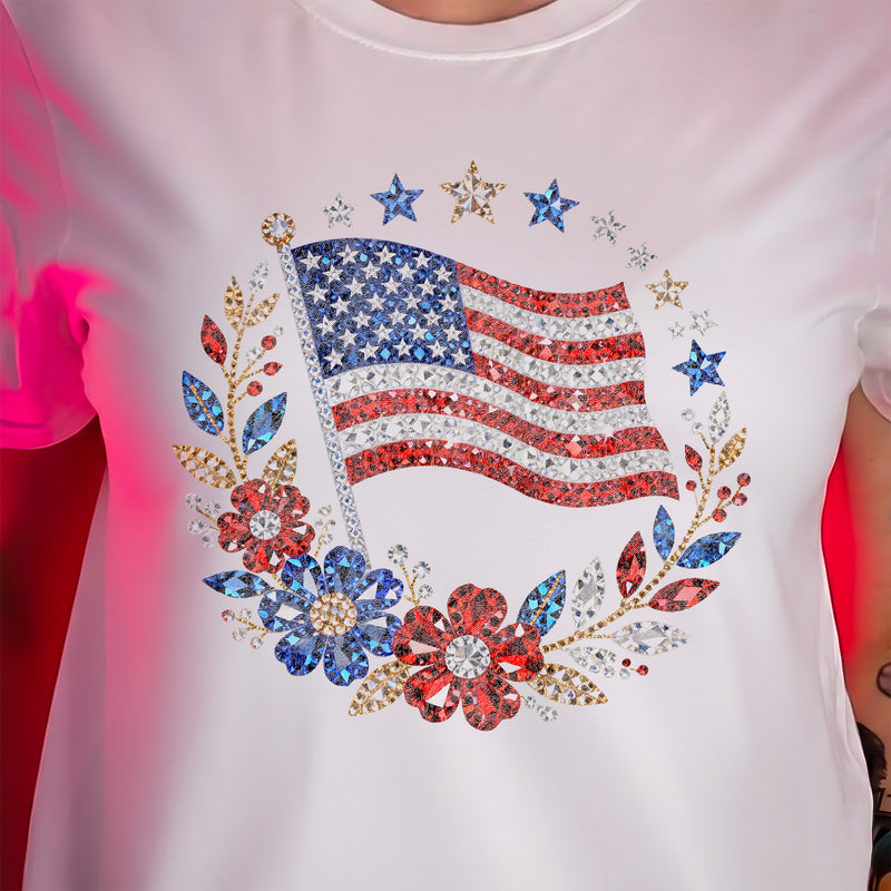 Faux Rhinestone Flag Wreath - DTF Transfer