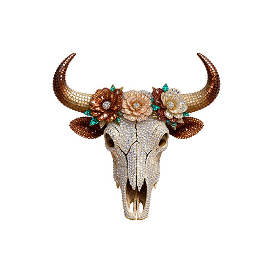 Faux Rhinestone Floral Cow Skull - DTF Transfer
