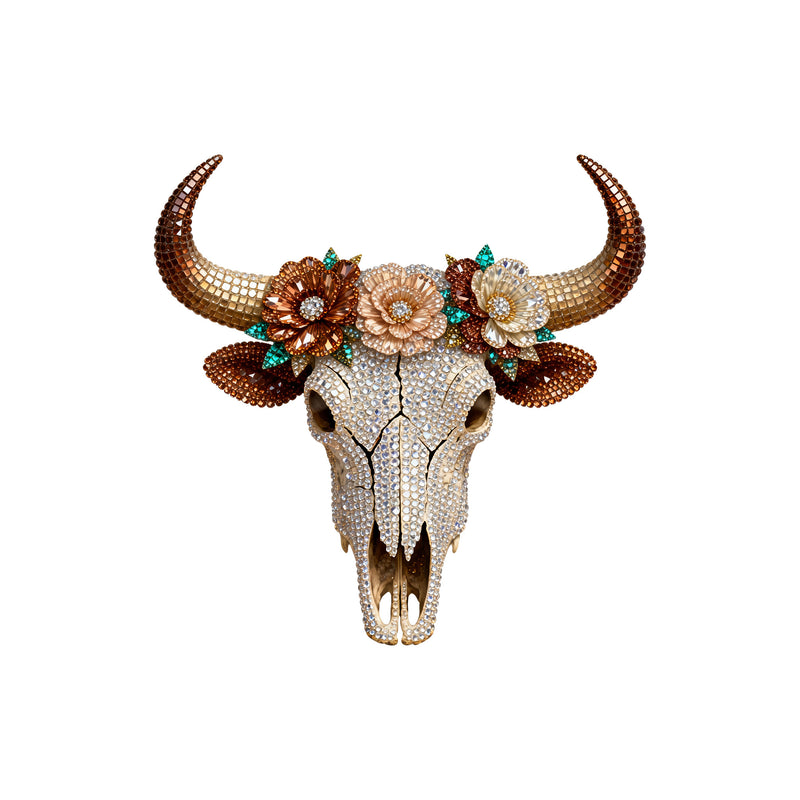 Faux Rhinestone Floral Cow Skull - DTF Transfer