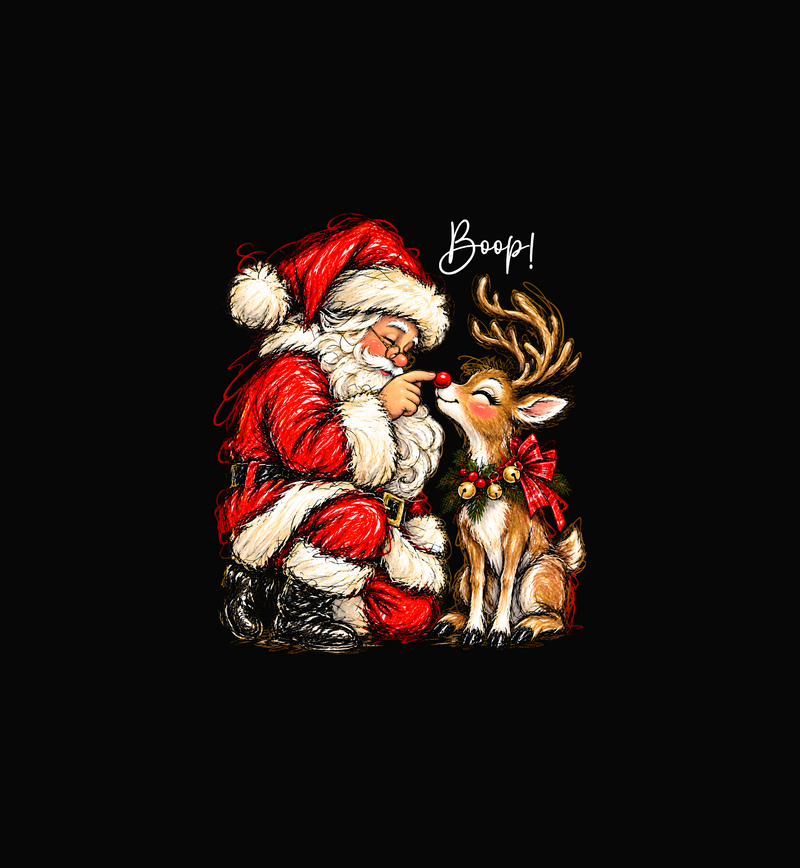 Santa Boops Reindeer Nostalgic Scribble Art Christmas - DTF Transfer