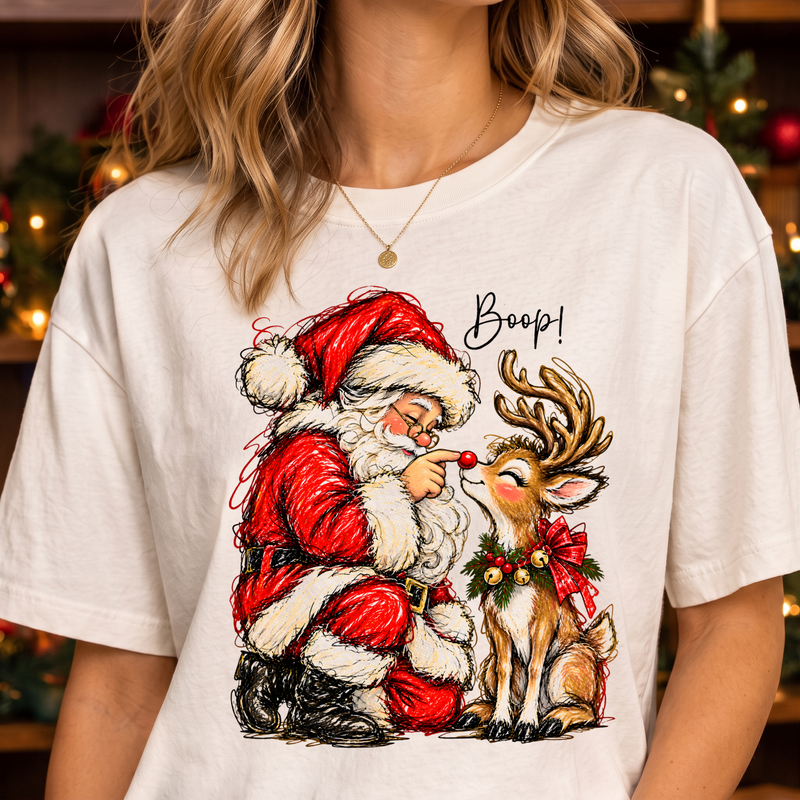 Santa Boops Reindeer Nostalgic Scribble Art Christmas - DTF Transfer