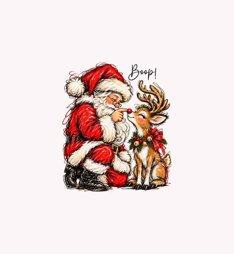 Santa Boops Reindeer Nostalgic Scribble Art Christmas - DTF Transfer