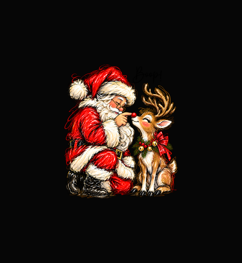 Santa Boops Reindeer Nostalgic Scribble Art Christmas - DTF Transfer