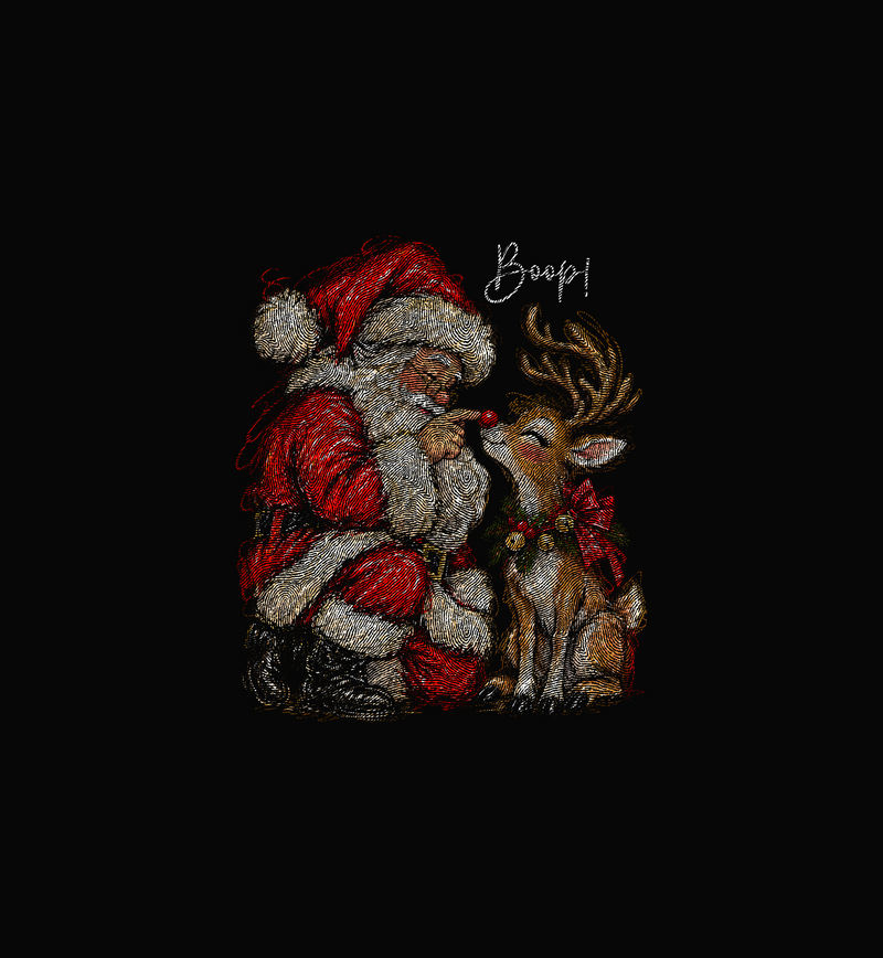 Santa Boops Reindeer Nostalgic Scribble Art Christmas - DTF Transfer