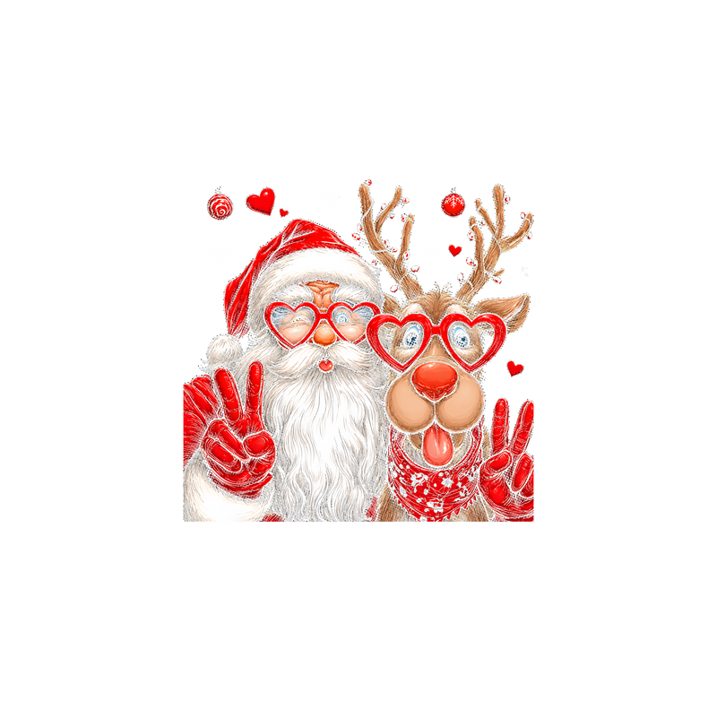 Heart Glasses Santa & Reindeer - DTF Transfer