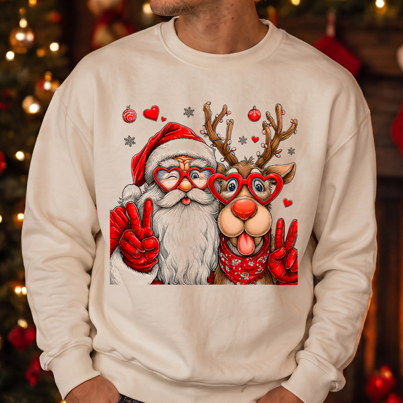 Heart Glasses Santa & Reindeer - DTF Transfer