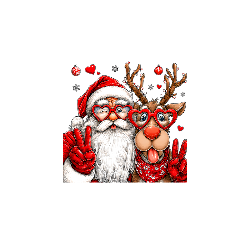 Heart Glasses Santa & Reindeer - DTF Transfer