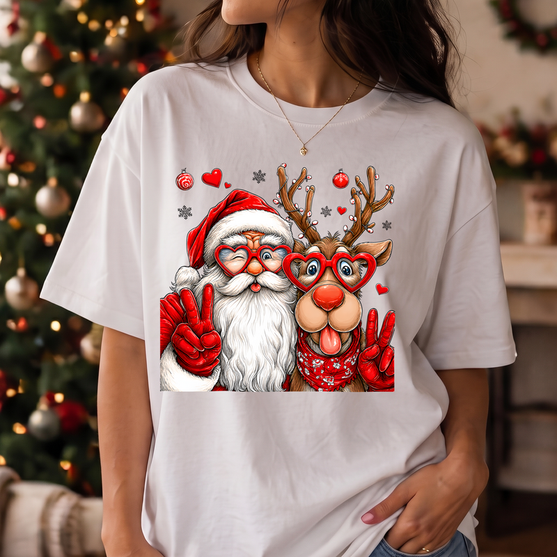Heart Glasses Santa & Reindeer - DTF Transfer