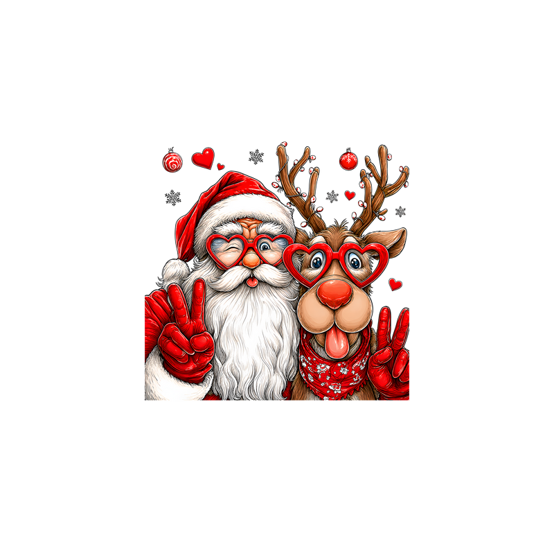 Heart Glasses Santa & Reindeer - DTF Transfer