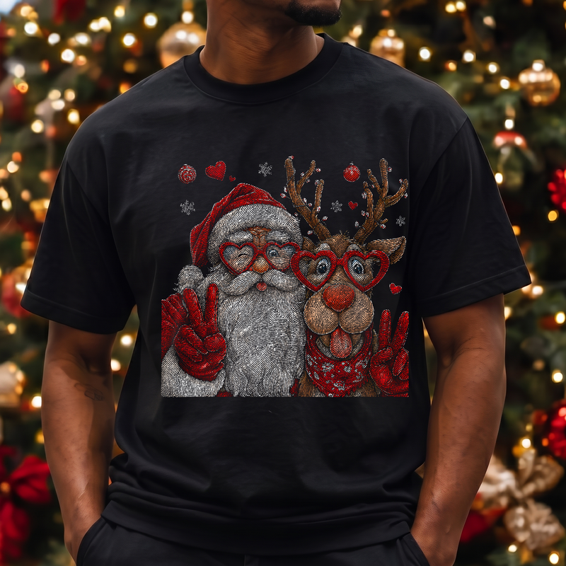 Heart Glasses Santa & Reindeer - DTF Transfer