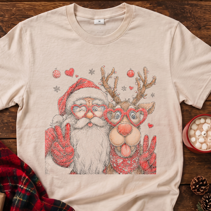 Heart Glasses Santa & Reindeer - DTF Transfer