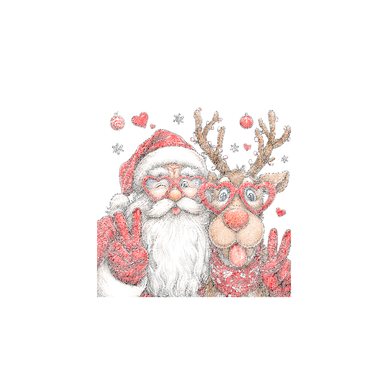 Heart Glasses Santa & Reindeer - DTF Transfer