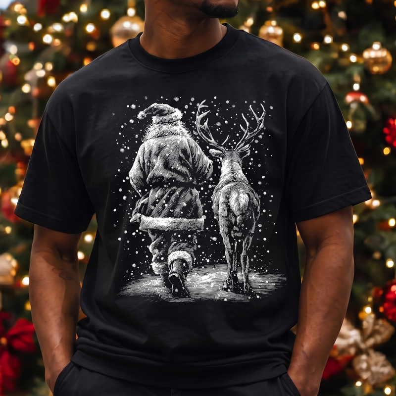 Vintage Sketch Santa & Reindeer - DTF Transfer