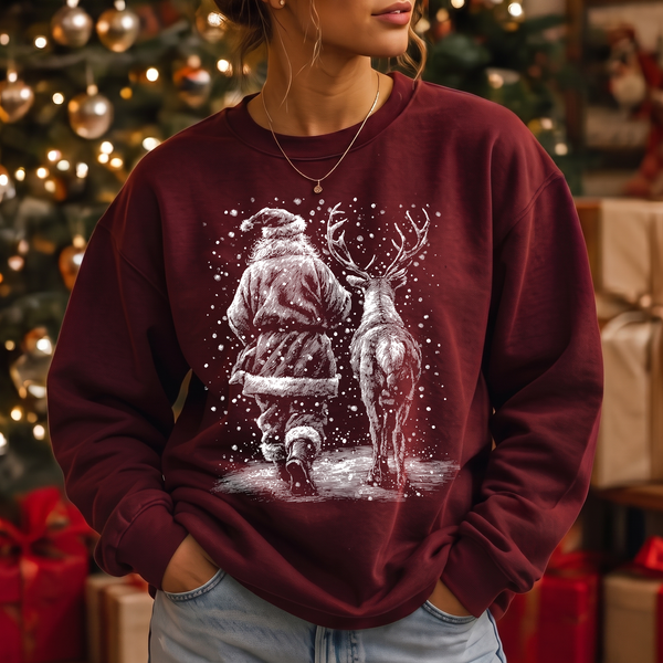 Vintage Sketch Santa & Reindeer - DTF Transfer