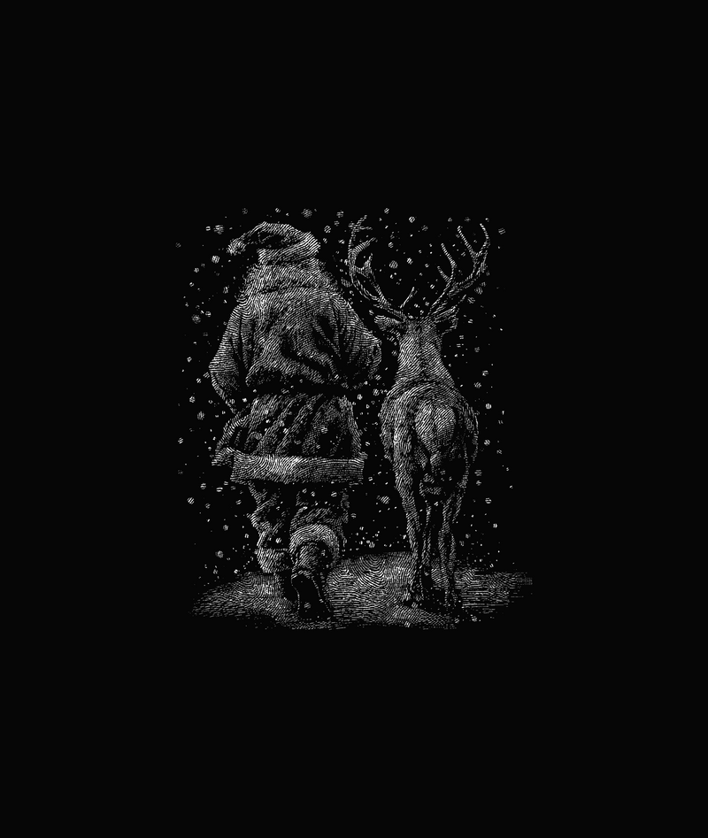 Vintage Sketch Santa & Reindeer - DTF Transfer