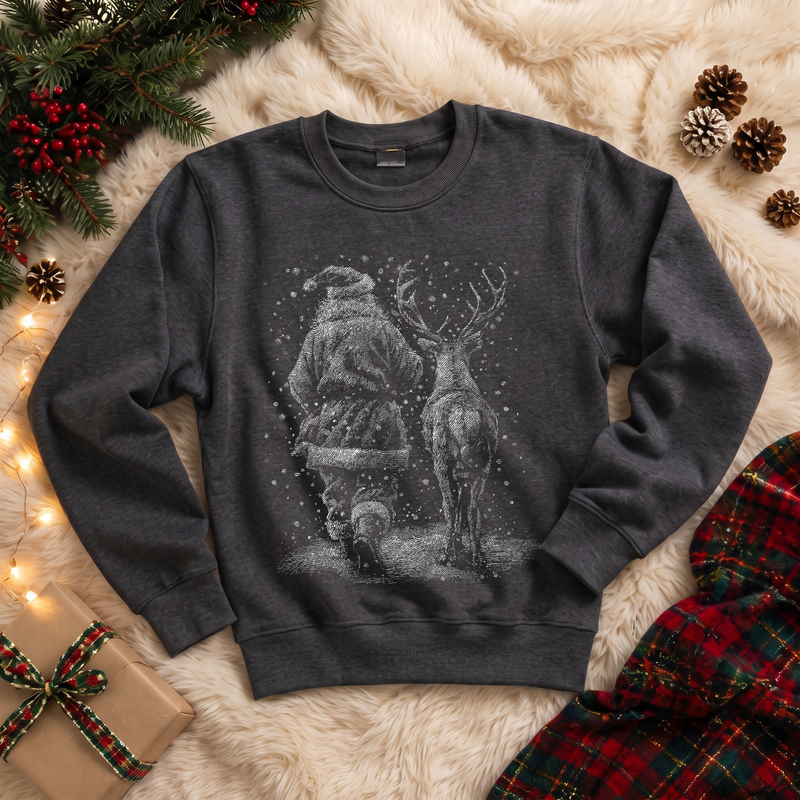 Vintage Sketch Santa & Reindeer - DTF Transfer