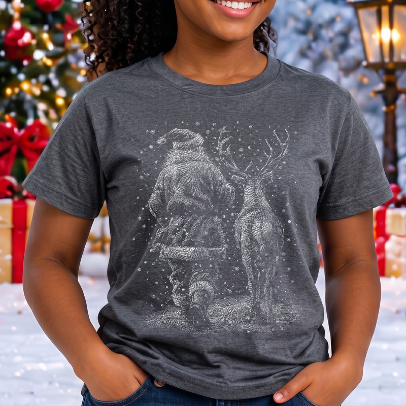 Vintage Sketch Santa & Reindeer - DTF Transfer