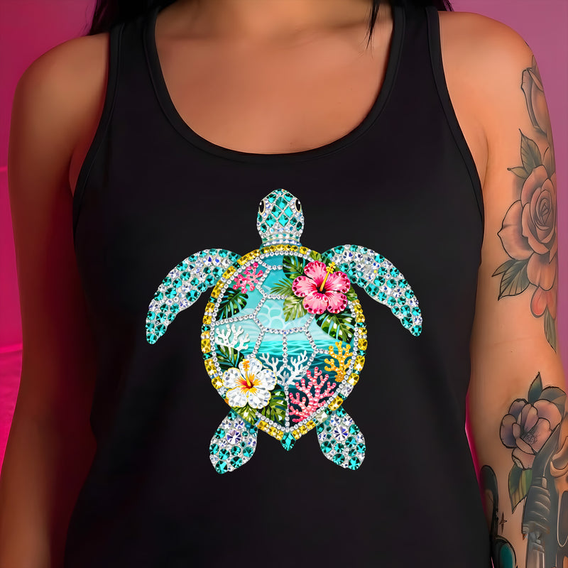 Faux Rhinestone Glimmering Sea Turtle - DTF Transfer