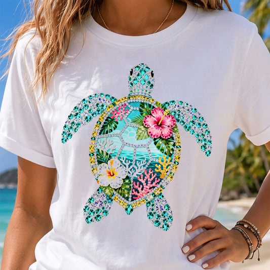Faux Rhinestone Glimmering Sea Turtle - DTF Transfer