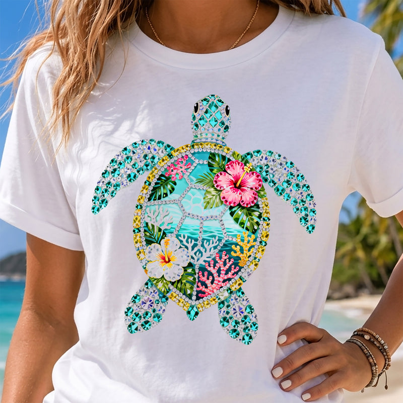 Faux Rhinestone Glimmering Sea Turtle - DTF Transfer