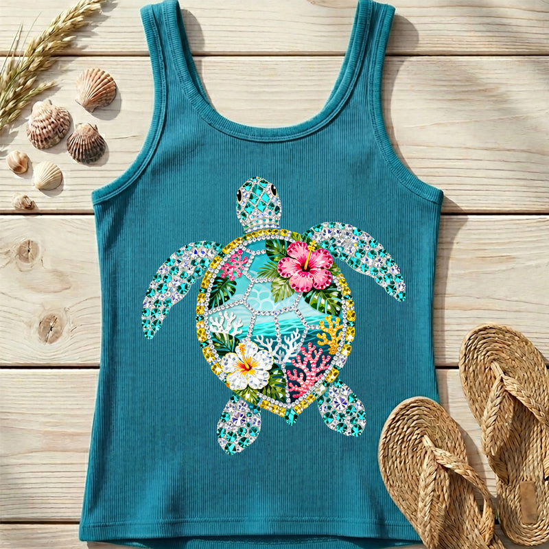 Faux Rhinestone Glimmering Sea Turtle - DTF Transfer