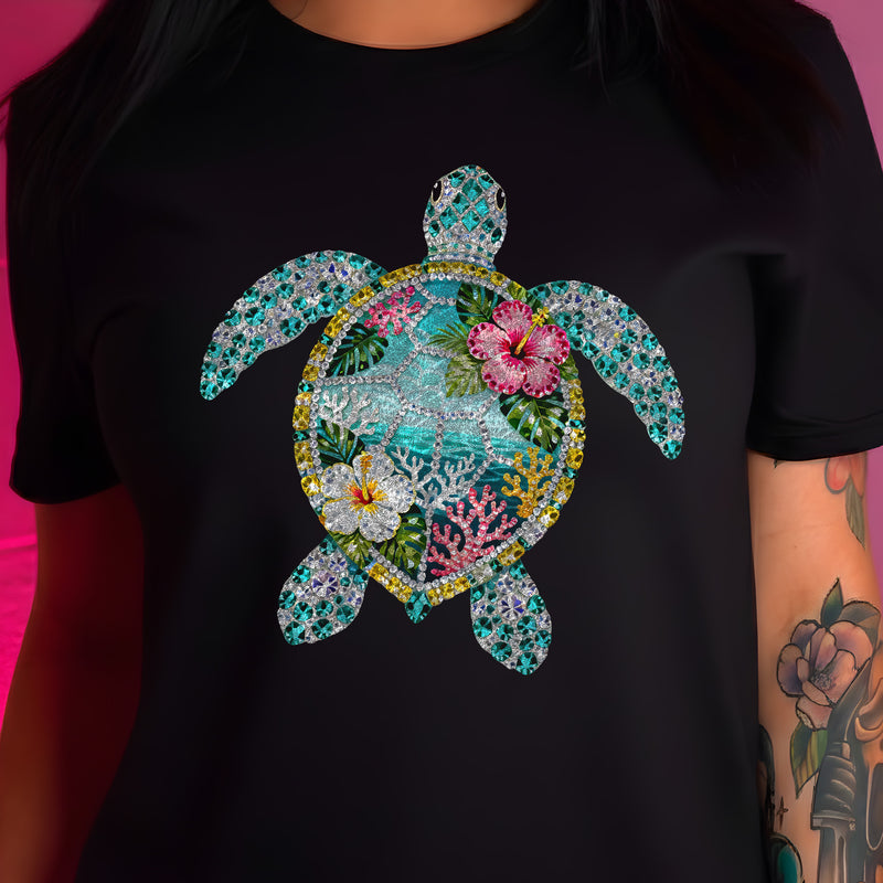 Faux Rhinestone Glimmering Sea Turtle - DTF Transfer