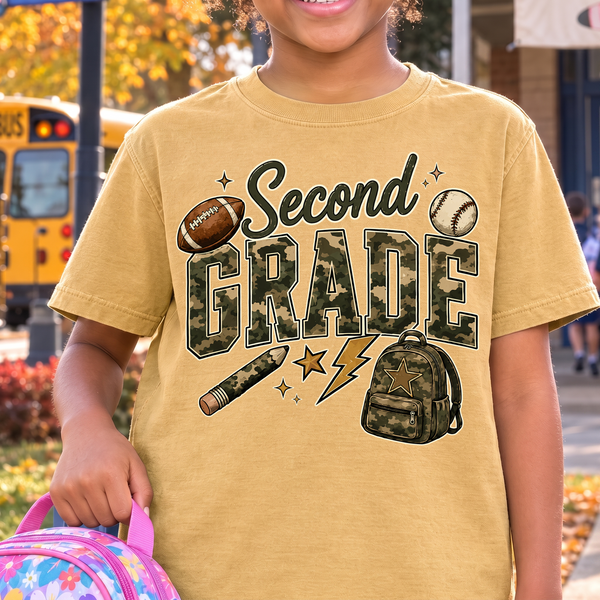 Camo Second Grade Back-to-School Sports - DTF Transfer