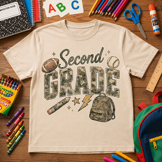 Camo Second Grade Back-to-School Sports - DTF Transfer