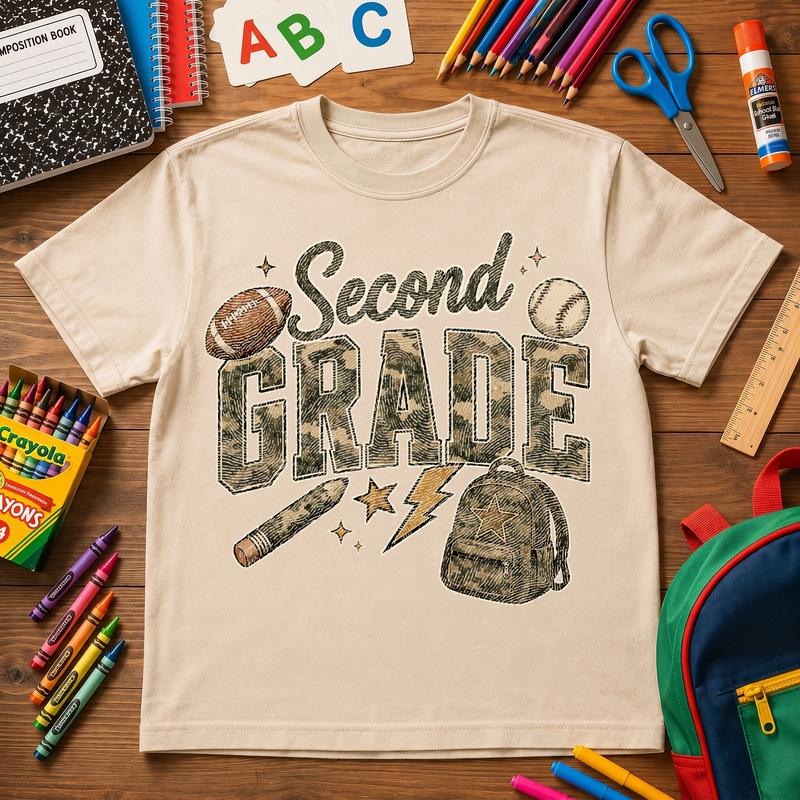 Camo Second Grade Back-to-School Sports - DTF Transfer