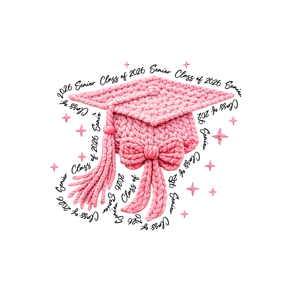 Cozy Grad Pink Faux Crochet Cap - DTF Transfer – B'S DTF