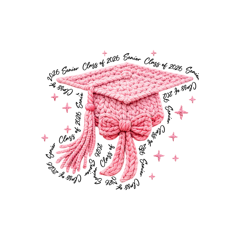 Cozy Grad Pink Faux Crochet Cap - DTF Transfer