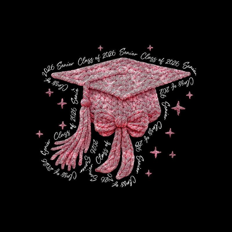 Cozy Grad Pink Faux Crochet Cap - DTF Transfer