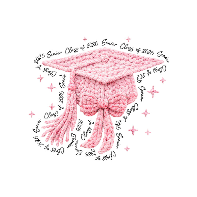 Cozy Grad Pink Faux Crochet Cap - DTF Transfer