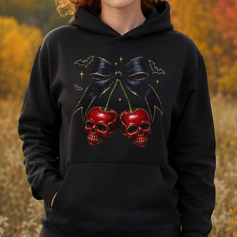 Gothic Skull Cherries & Ribbon with Bats - DTF Transfer