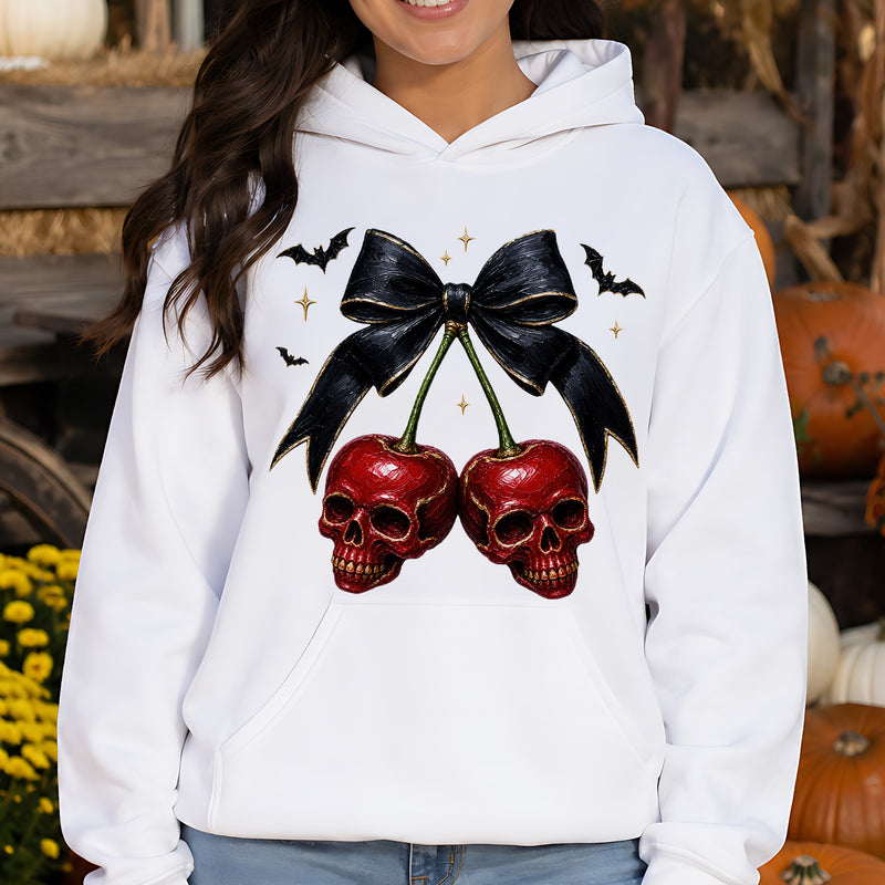 Gothic Skull Cherries & Ribbon with Bats - DTF Transfer