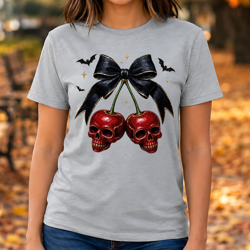 Gothic Skull Cherries & Ribbon with Bats - DTF Transfer