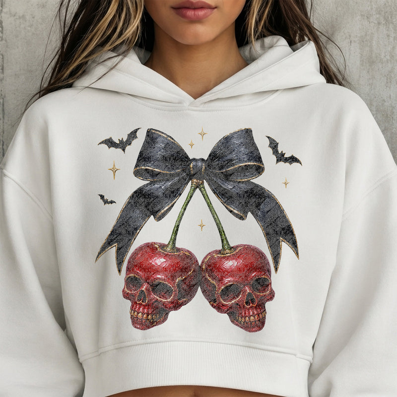 Gothic Skull Cherries & Ribbon with Bats - DTF Transfer