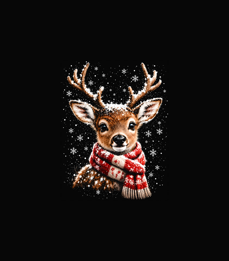 Snowy Reindeer Cozy Winter Scarf & Falling Snow - DTF Transfer
