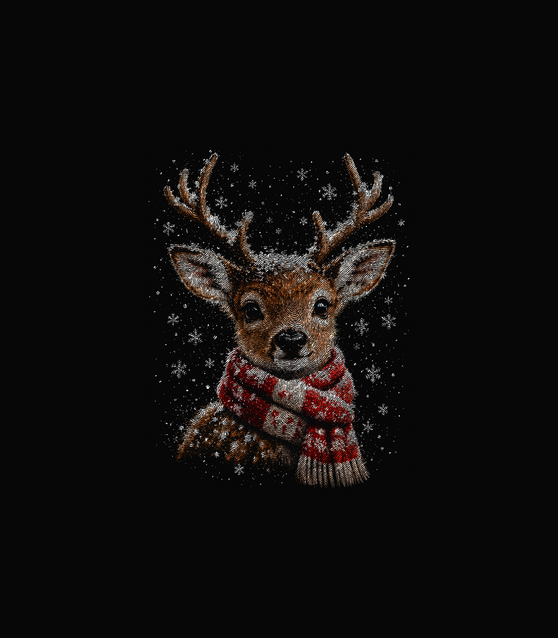 Snowy Reindeer Cozy Winter Scarf & Falling Snow - DTF Transfer
