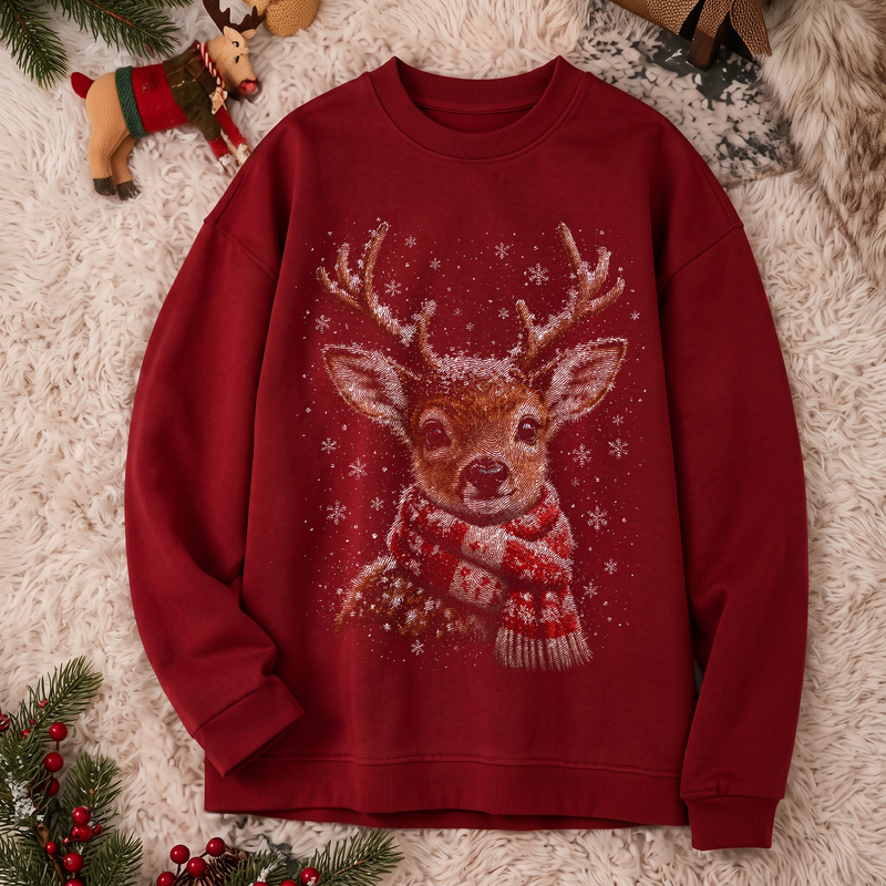 Snowy Reindeer Cozy Winter Scarf & Falling Snow - DTF Transfer