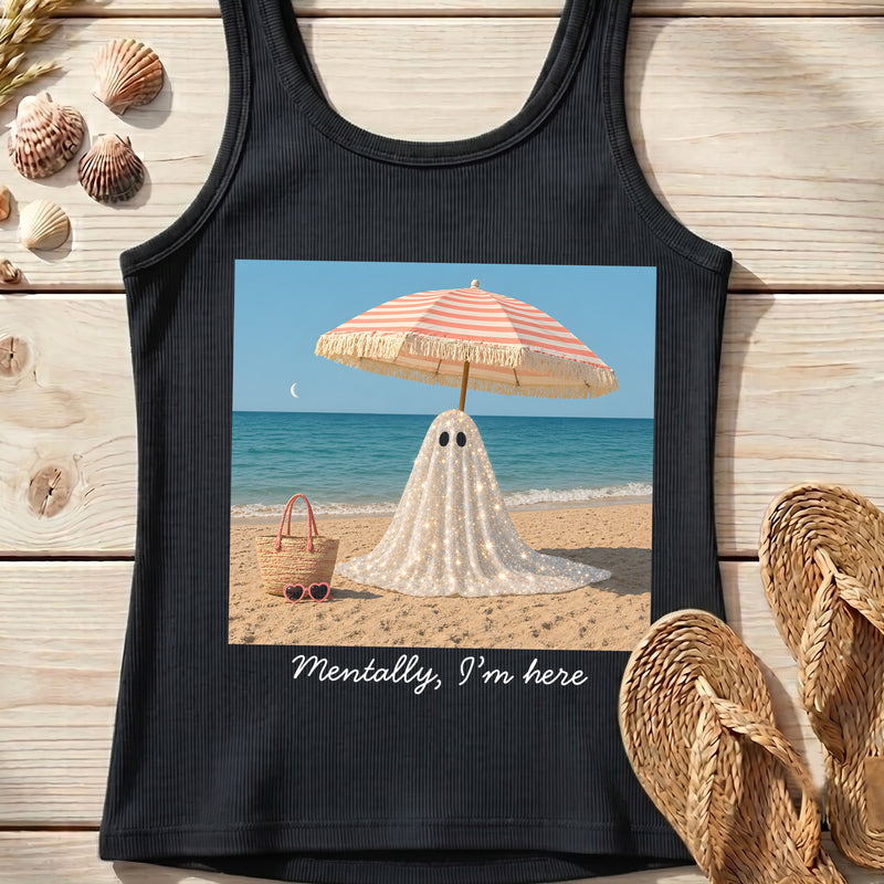 Mentally, I'm Here Sparkly Ghost - DTF Transfer