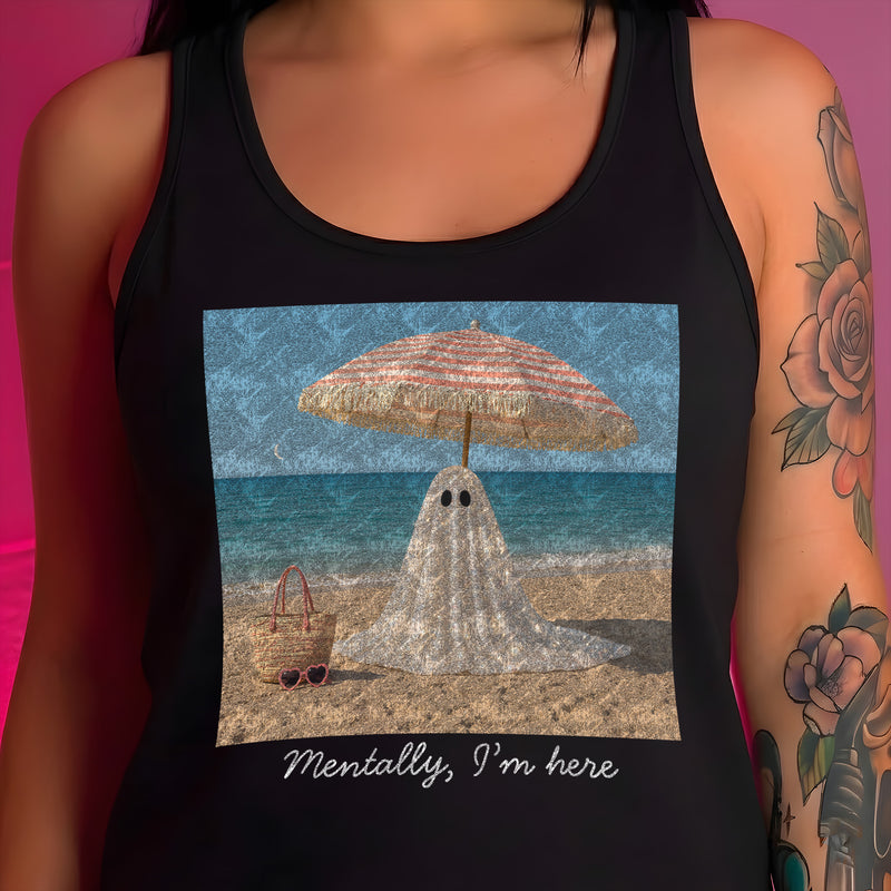 Mentally, I'm Here Sparkly Ghost - DTF Transfer