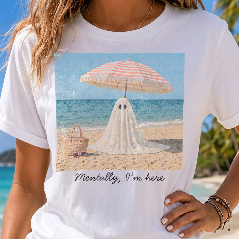 Mentally, I'm Here Sparkly Ghost - DTF Transfer