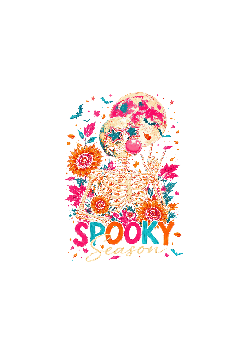 Spooky Season Skeleton Neon Bubblegum - DTF Transfer