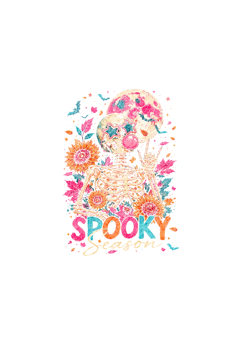 Spooky Season Skeleton Neon Bubblegum - DTF Transfer