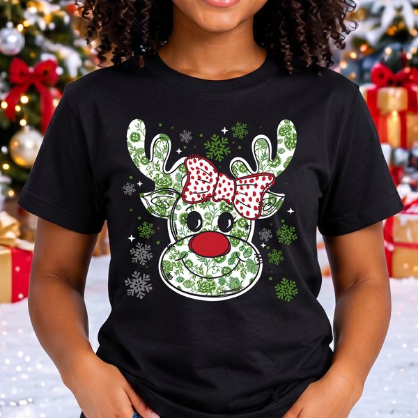 Polka Dot Bow & Snowflake Rudolph - DTF Transfer