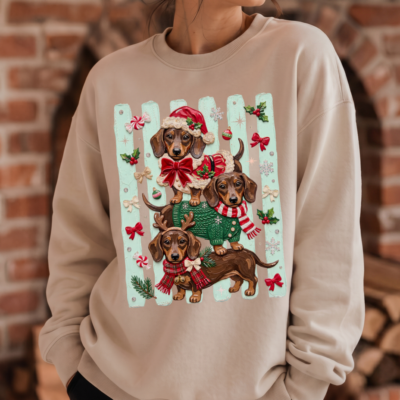 Christmas Wiener Dog Trio - DTF Transfer