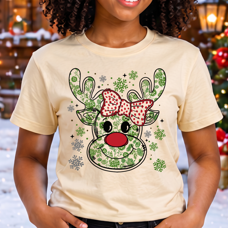 Polka Dot Bow & Snowflake Rudolph - DTF Transfer