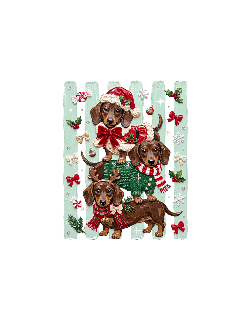 Christmas Wiener Dog Trio - DTF Transfer